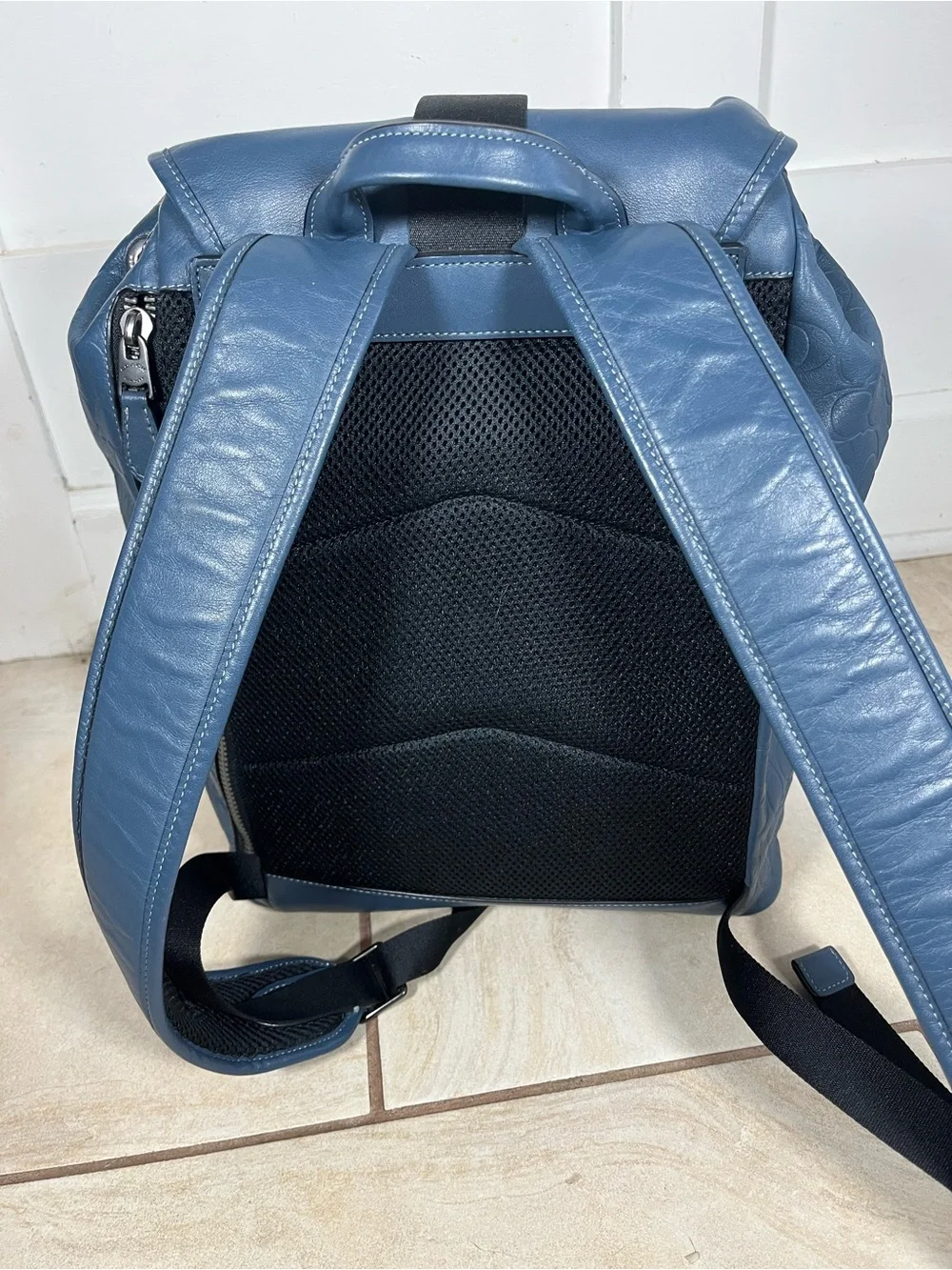 Coach Men/Womens Embossed Signature Leather Backpack in Blue